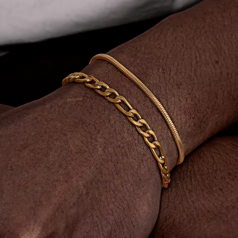 Silver & Gold Cuban Link Chain Bracelet