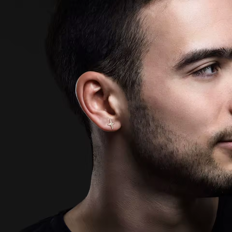 Four-Point Star Stainless Steel Stud Earrings, Unisex, Anti-Allergy