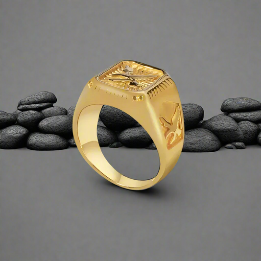 Stainless Steel - Gold Plated Bald Eagle Signet Ring