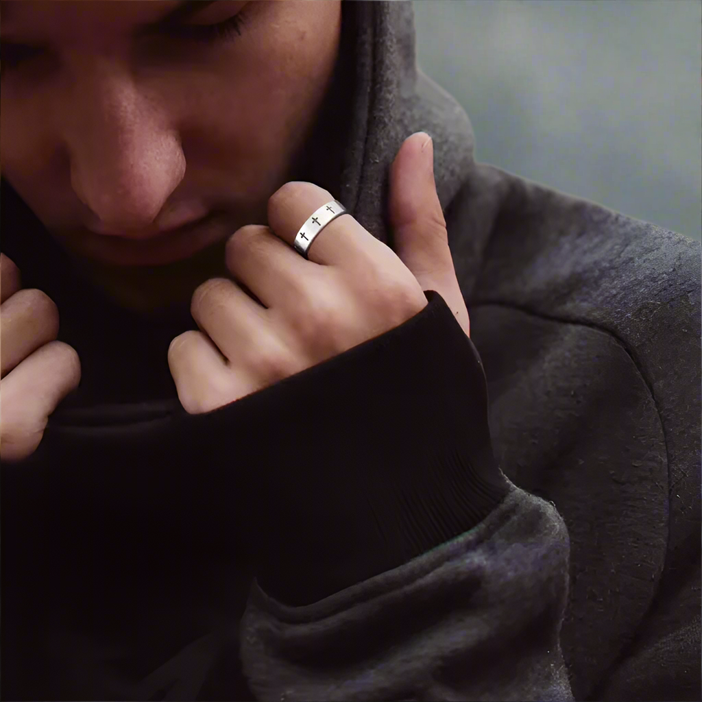 Hollow Cross Ring – Silver Stainless Steel Faith Ring