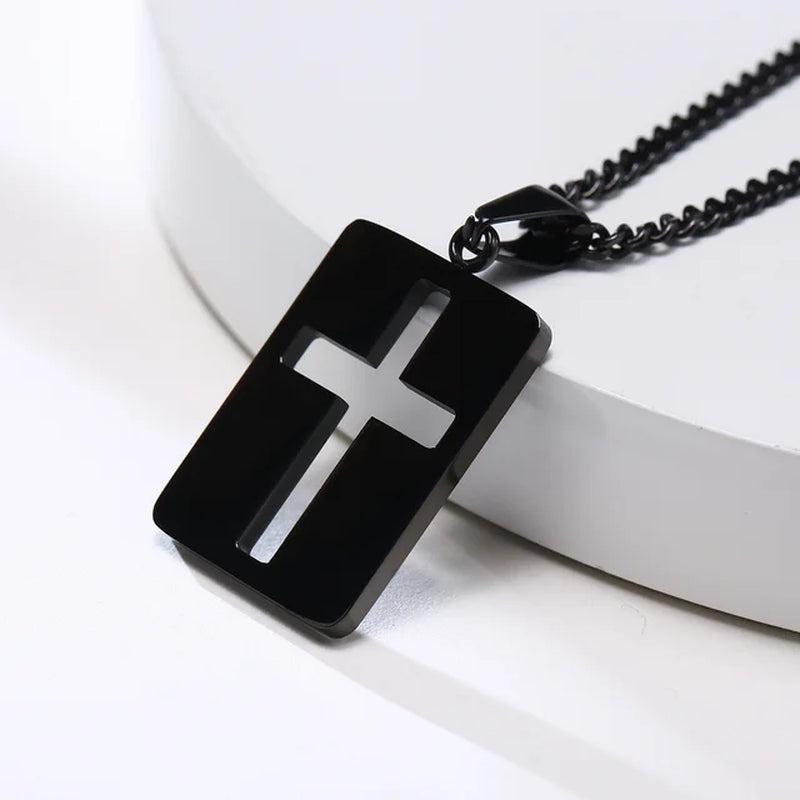 Simple Plain Cross Pendant and Dogtag Duo Necklace Set for Men Women,High Polished Stainless Steel Christian Prayer Jewelry