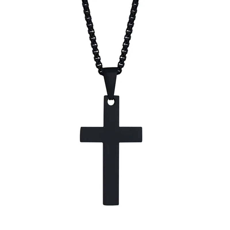 Simple Plain Cross Pendant and Dogtag Duo Necklace Set for Men Women,High Polished Stainless Steel Christian Prayer Jewelry