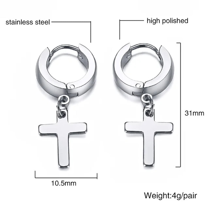 Simple Cross Dangle Earrings for Men Women Minimalist Stainless Steel Drop Small Hoop Metal Ear Jewelry anti Allergy