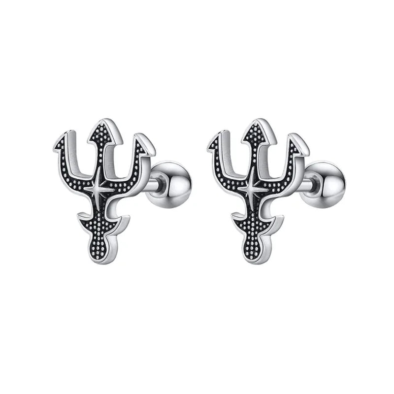 Cool Trident Stud Earrings for Men Women, anti Allergy Stainless Steel Poseidon Greek Mythology Gifts for Him Jewelry