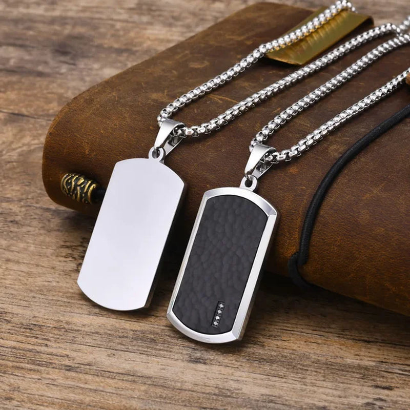 Men'S Free Engraving Stainless Steel Dog Tag Pendant Necklace, Backside Custom Personalized Gift for Him Jewelry