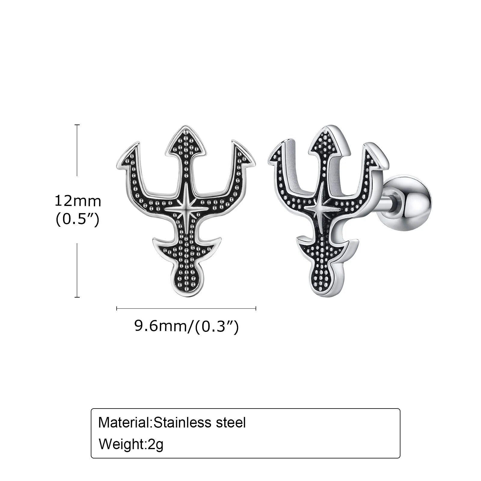 Cool Trident Stud Earrings for Men Women, anti Allergy Stainless Steel Poseidon Greek Mythology Gifts for Him Jewelry