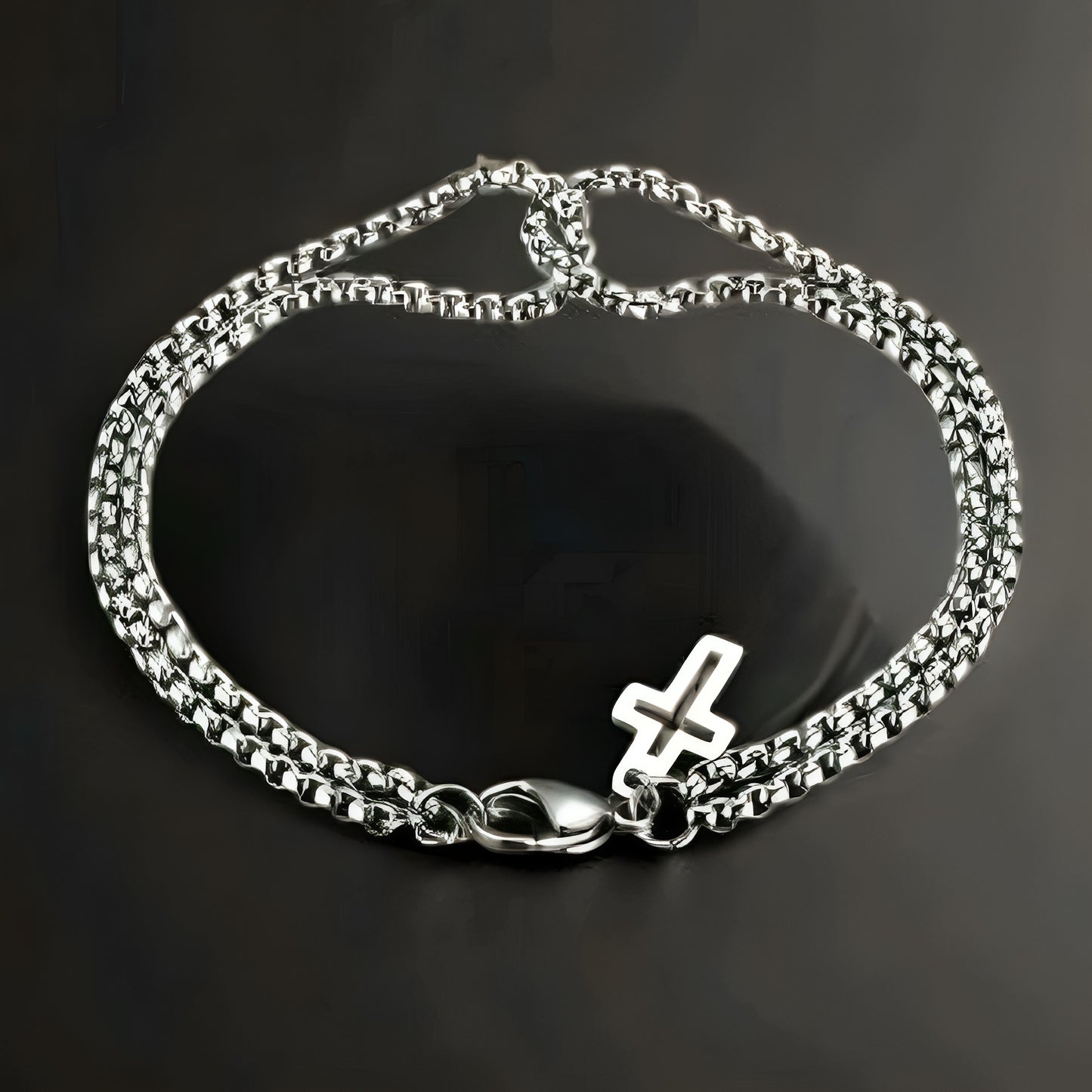 CrossLink: Men's 3mm Layered Chain Bracelet with Cross Charm