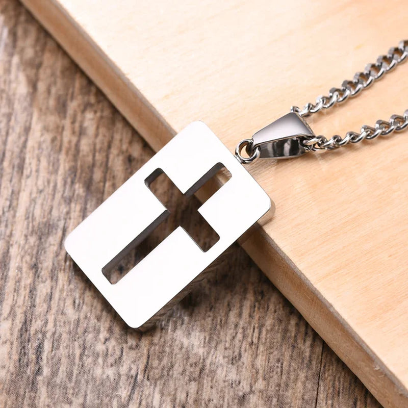 Simple Plain Cross Pendant and Dogtag Duo Necklace Set for Men Women,High Polished Stainless Steel Christian Prayer Jewelry