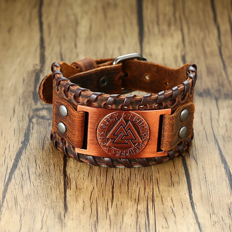 Men'S Rock Punk Wolf Viking Leather Wrap Bracelets Vintage Compass Charm Male Wrist Jewelry Length Adjustable