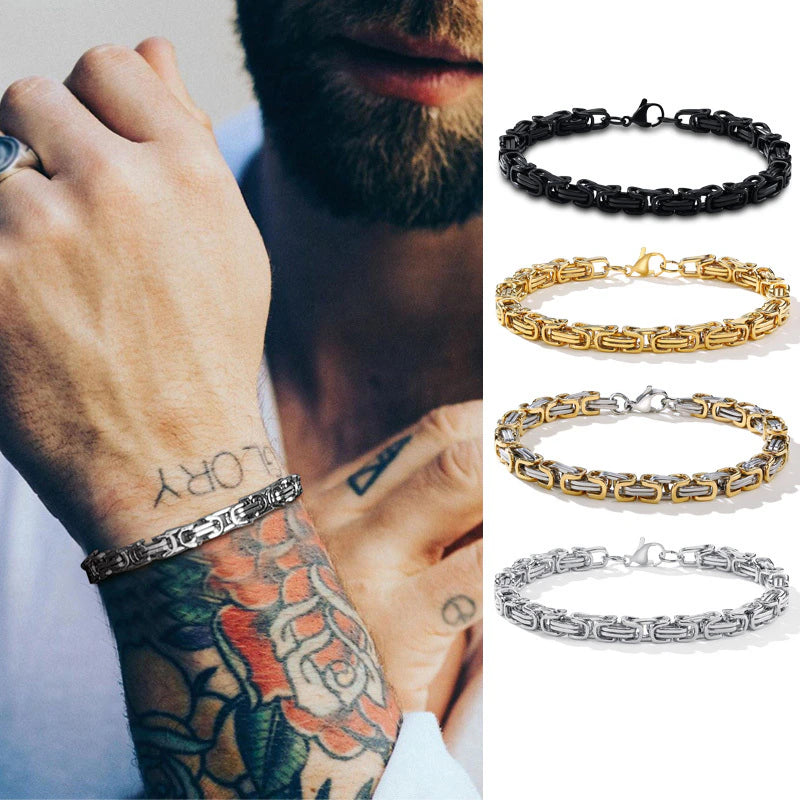 Stylish Byzantine Chain Bracelet for Men Women Boys, Waterproof Stainless Steel Link Wristband, 4/5/6/6.5/8Mm Wide