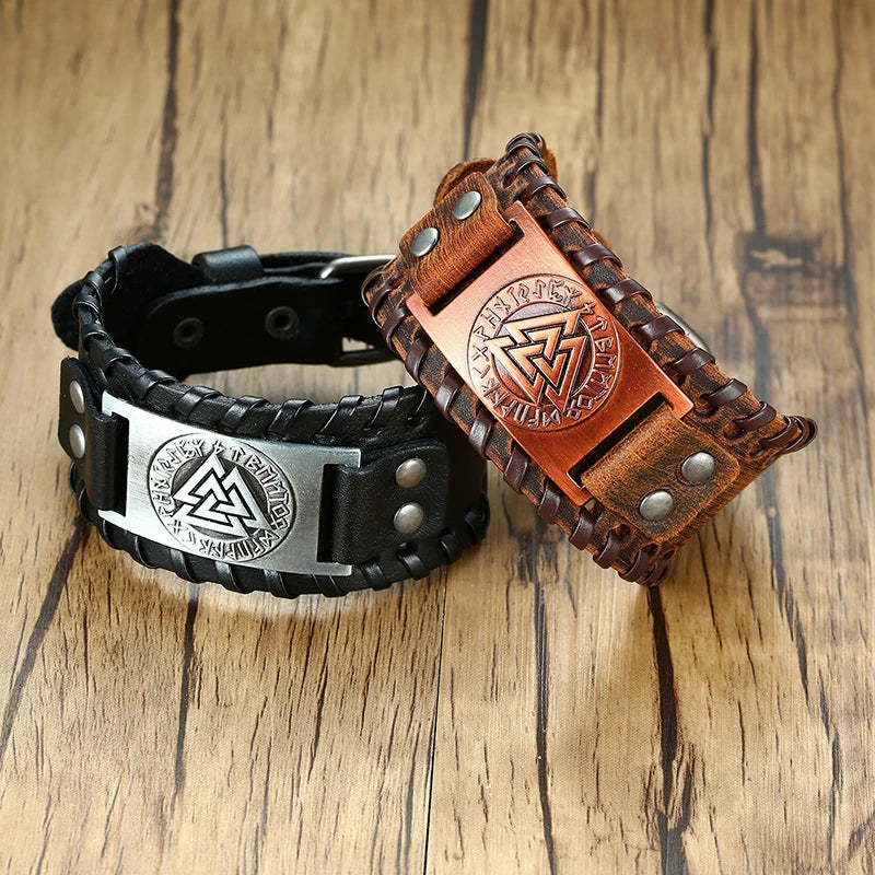 Men'S Rock Punk Wolf Viking Leather Wrap Bracelets Vintage Compass Charm Male Wrist Jewelry Length Adjustable