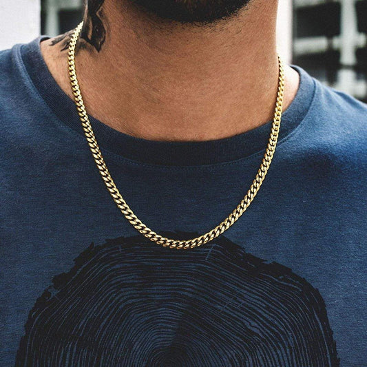 Cuban Chain Necklace for Men Women,Basic Punk Stainless Steel Curb Link Chain Chokers,Vintage Gold Color Solid Metal Collar