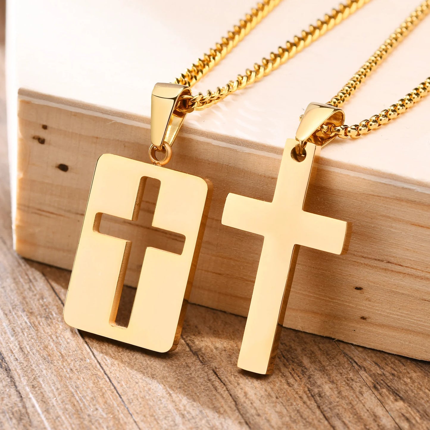 Simple Plain Cross Pendant and Dogtag Duo Necklace Set for Men Women,High Polished Stainless Steel Christian Prayer Jewelry