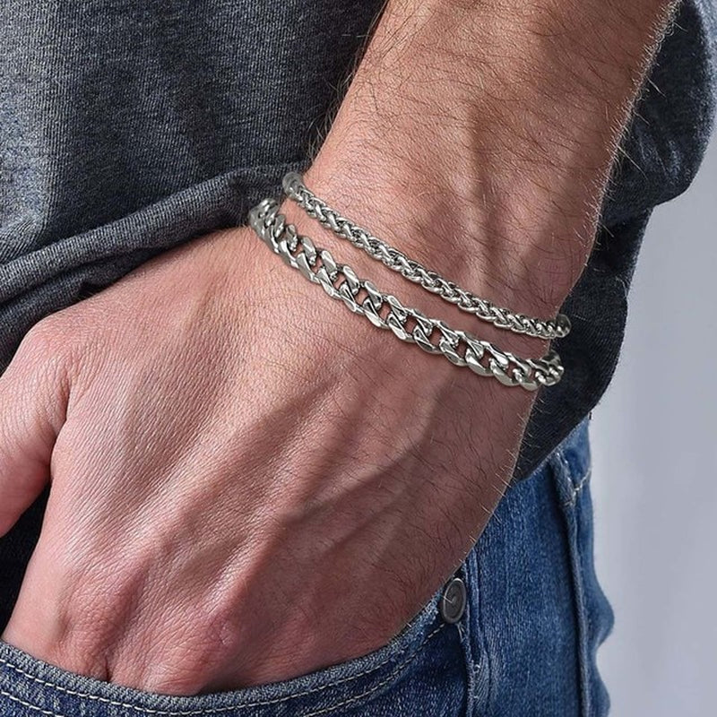 Mens Twisted Rope Chain Bracelet, anti Allergy Stainless Steel Metal Minimalist Chain Wristband,Stylish Male Jewelry