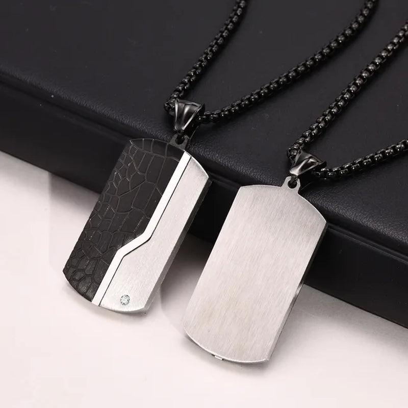 Men'S Free Engraving Stainless Steel Dog Tag Pendant Necklace, Backside Custom Personalized Gift for Him Jewelry