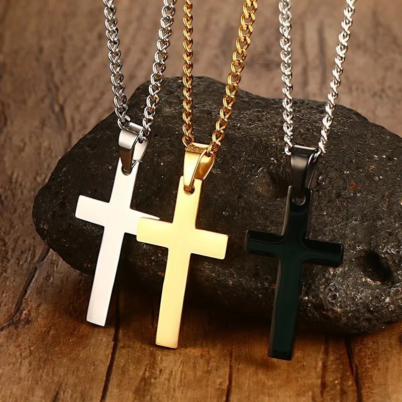 Classic Cross Necklace Men,Minimalist Stainless Steel Christianity Faith Pendant Jewelry,Prayer Gift for Him