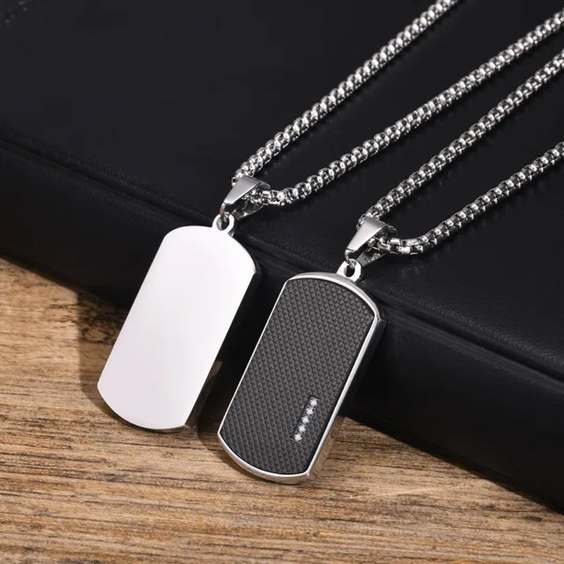 Men'S Free Engraving Stainless Steel Dog Tag Pendant Necklace, Backside Custom Personalized Gift for Him Jewelry