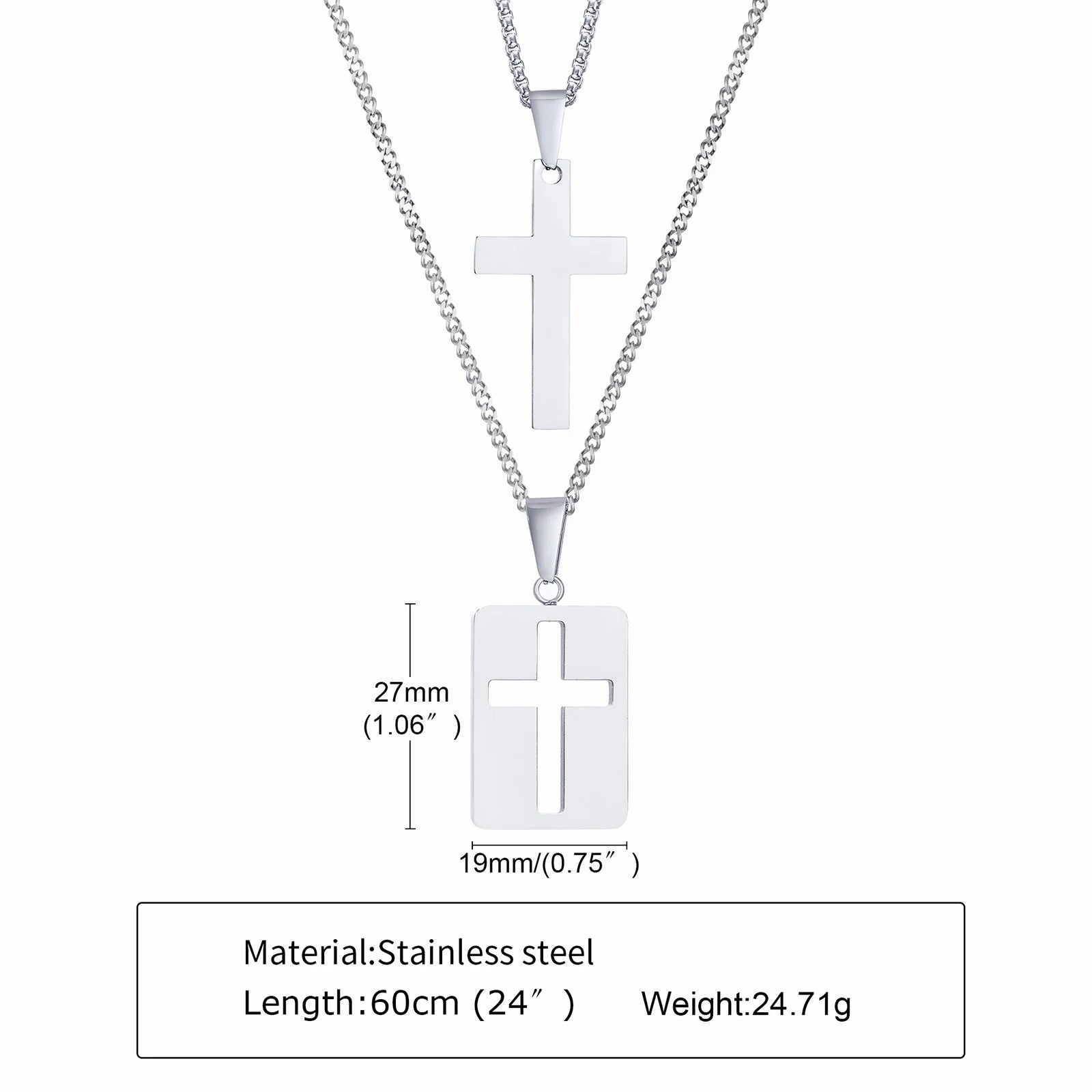 Simple Plain Cross Pendant and Dogtag Duo Necklace Set for Men Women,High Polished Stainless Steel Christian Prayer Jewelry