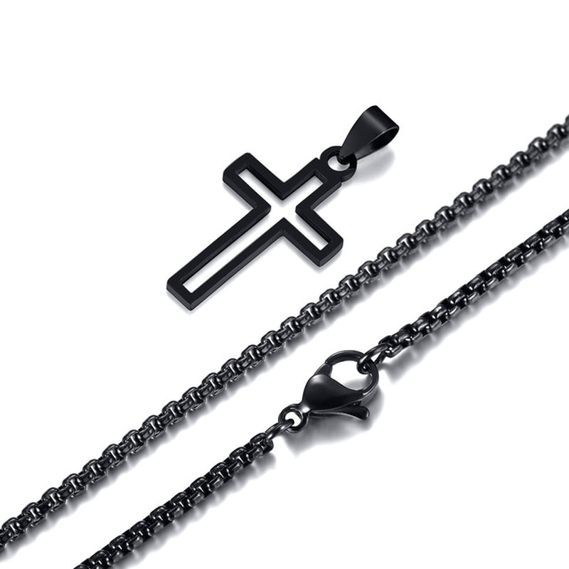 Cutout Cross Necklace for Men Women, Stainless Steel Hollow Cross Pendant with 24" Box Chain, Religious Faith Christ Collar