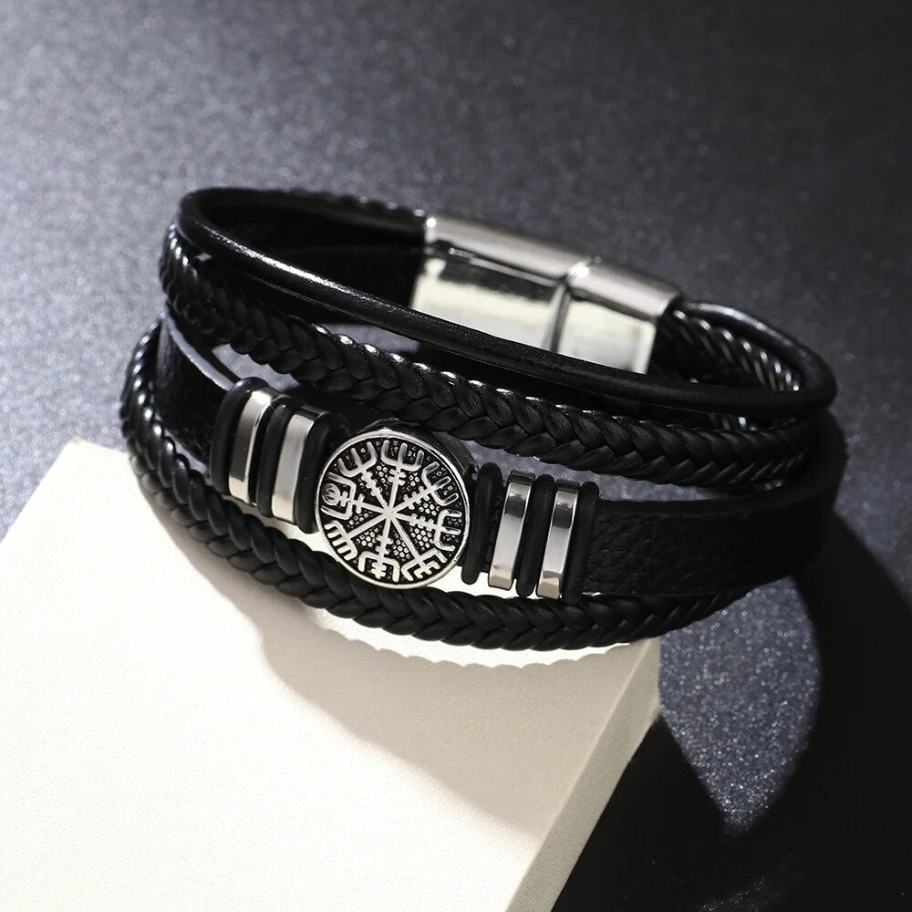 VikingForge: Black Leather Bracelet for Men - Ideal Gifts