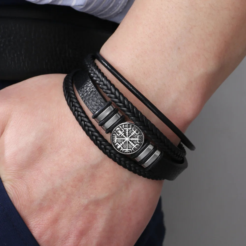 VikingForge: Black Leather Bracelet for Men - Ideal Gifts