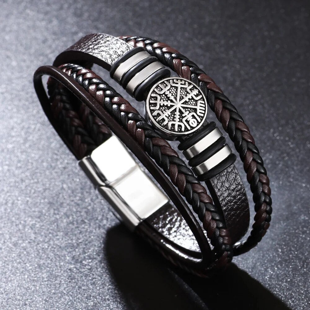 VikingForge: Black Leather Bracelet for Men - Ideal Gifts