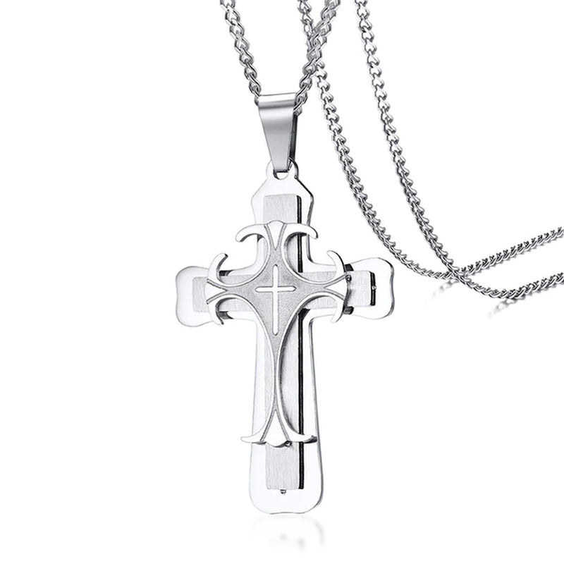 Classic Cross Necklace Men,Minimalist Stainless Steel Christianity Faith Pendant Jewelry,Prayer Gift for Him