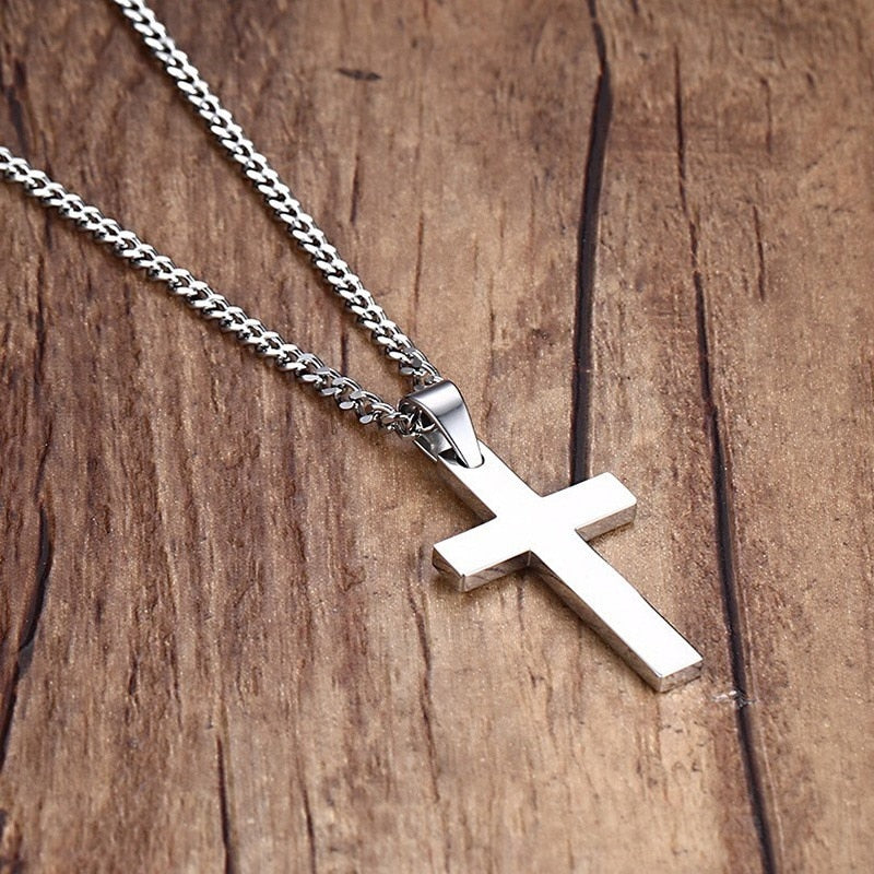 Classic Cross Necklace Men,Minimalist Stainless Steel Christianity Faith Pendant Jewelry,Prayer Gift for Him