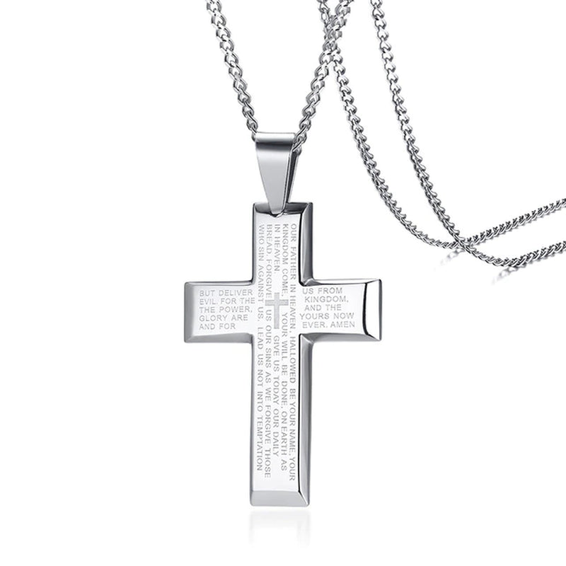 Classic Cross Necklace Men,Minimalist Stainless Steel Christianity Faith Pendant Jewelry,Prayer Gift for Him