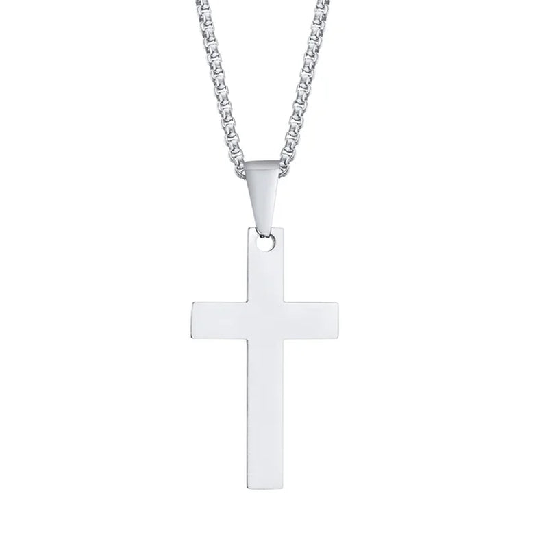 Simple Plain Cross Pendant and Dogtag Duo Necklace Set for Men Women,High Polished Stainless Steel Christian Prayer Jewelry