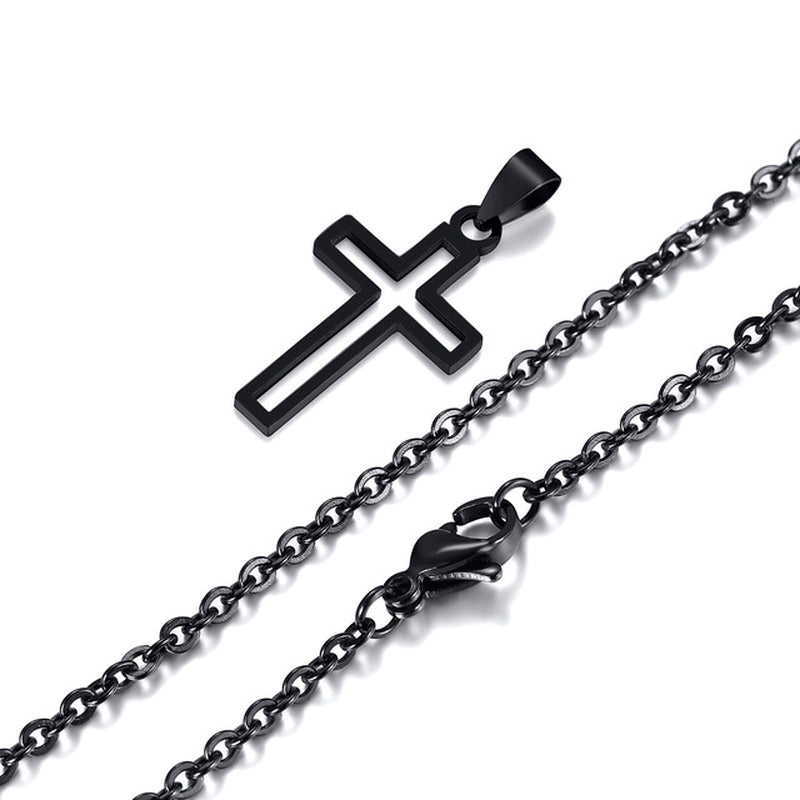 Cutout Cross Necklace for Men Women, Stainless Steel Hollow Cross Pendant with 24" Box Chain, Religious Faith Christ Collar