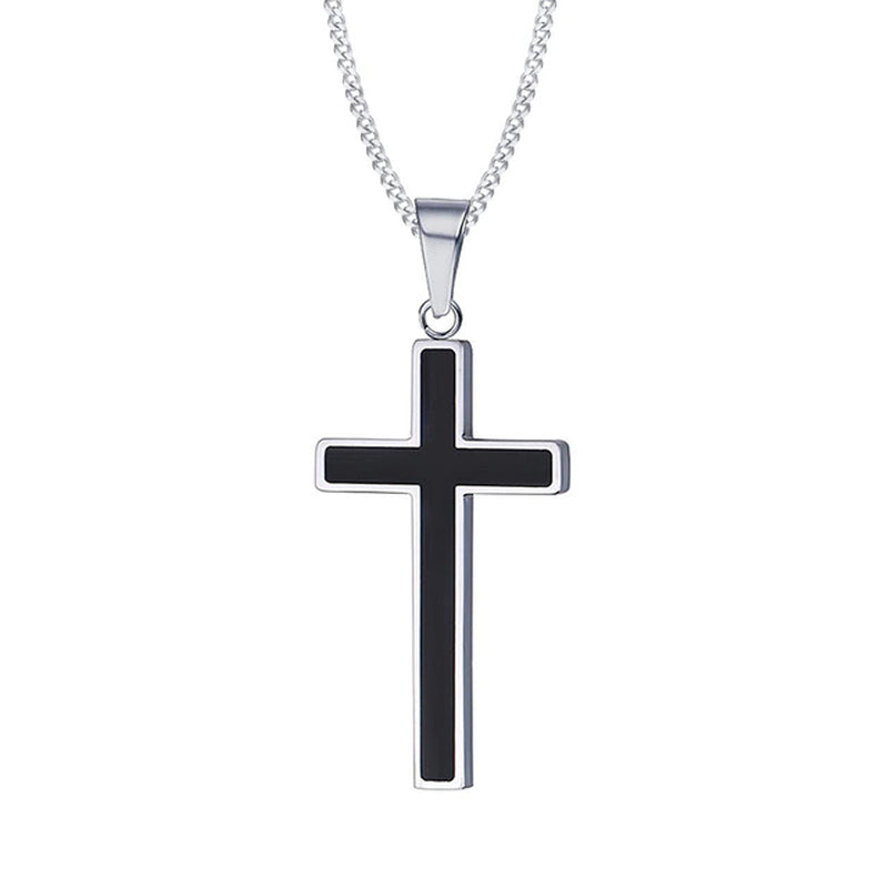 Classic Cross Necklace Men,Minimalist Stainless Steel Christianity Faith Pendant Jewelry,Prayer Gift for Him