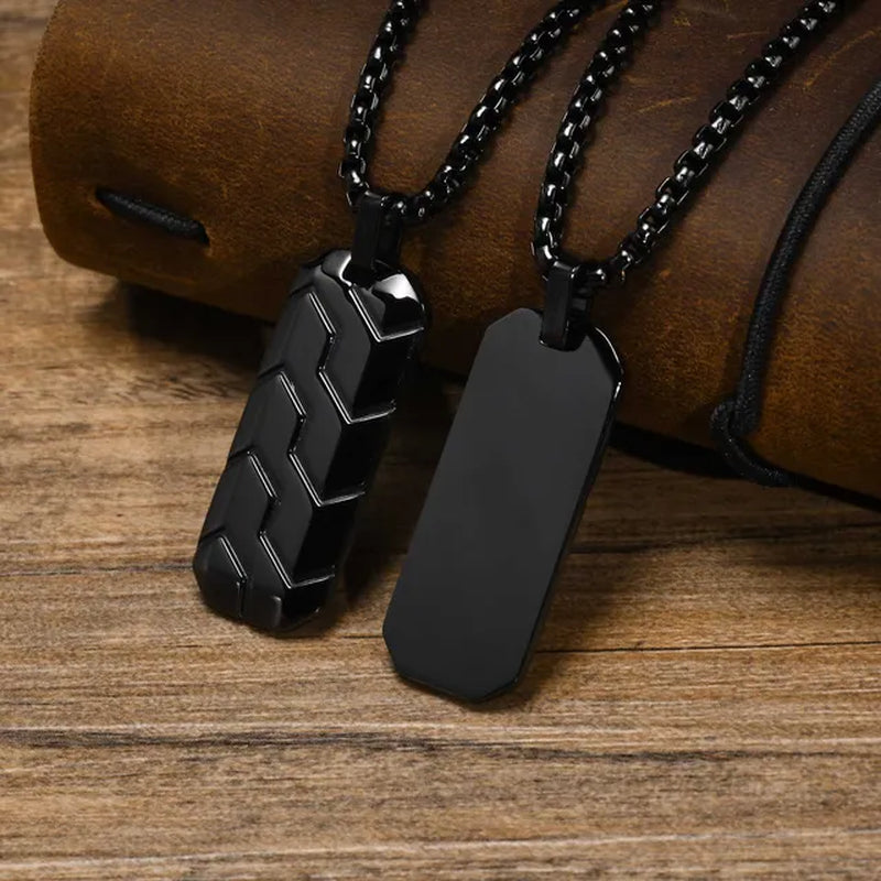 Cool Tire Pattern Necklaces for Men Boys, Stainless Steel Geometric Bar Pendant Collar, Punk Stylish Gifts for Him