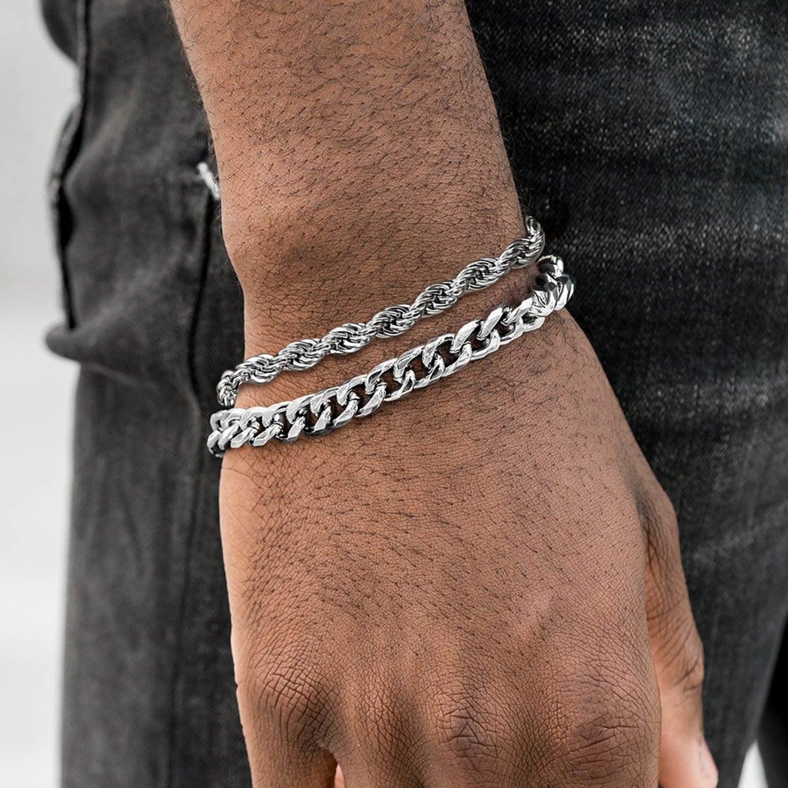 Mens Twisted Rope Chain Bracelet, anti Allergy Stainless Steel Metal Minimalist Chain Wristband,Stylish Male Jewelry