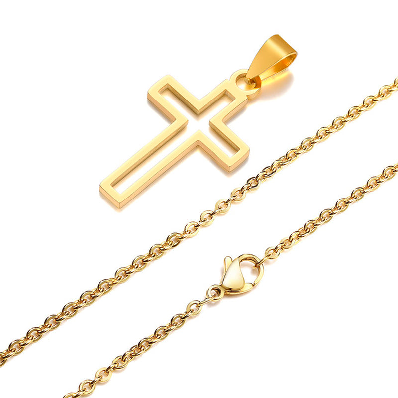 Cutout Cross Necklace for Men Women, Stainless Steel Hollow Cross Pendant with 24" Box Chain, Religious Faith Christ Collar