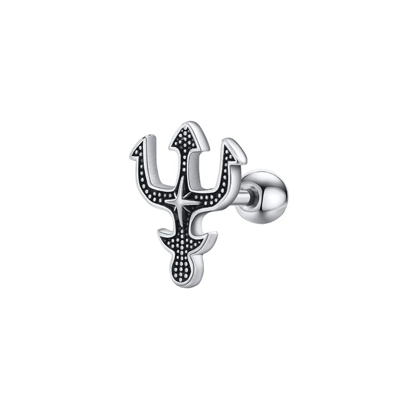 Cool Trident Stud Earrings for Men Women, anti Allergy Stainless Steel Poseidon Greek Mythology Gifts for Him Jewelry