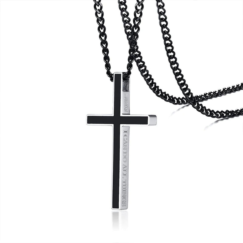 Classic Cross Necklace Men,Minimalist Stainless Steel Christianity Faith Pendant Jewelry,Prayer Gift for Him