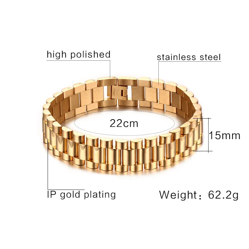 Men'S Bracelet Gold-Color Chunky Chain Bracelets Bangles Stainless Steel Male Jewelry Drop Shipping