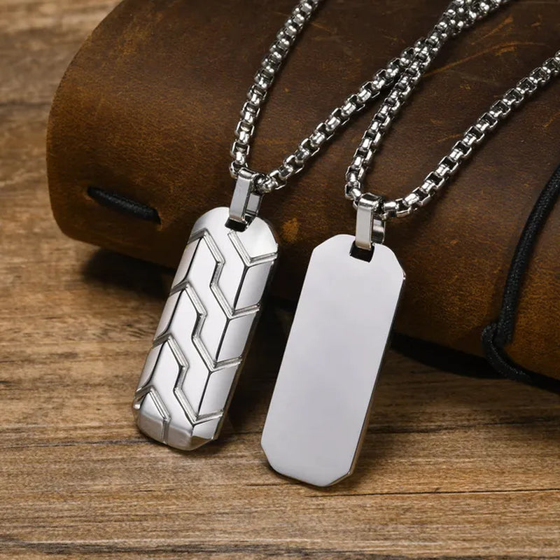 Cool Tire Pattern Necklaces for Men Boys, Stainless Steel Geometric Bar Pendant Collar, Punk Stylish Gifts for Him