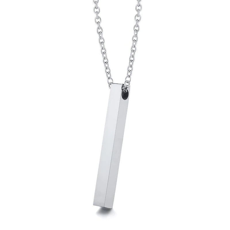 3D Vertical Bar Necklaces for Men, Layering Stainless Steel Geometric Pendant, Layered Wheat Rope Cuban Chain, Boy Collar