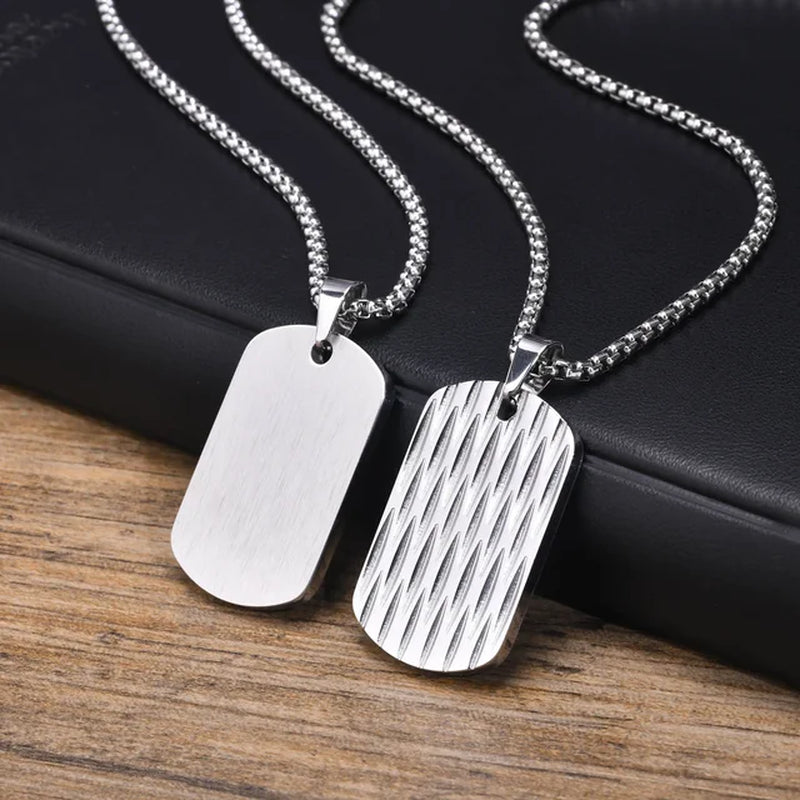 Men'S Free Engraving Stainless Steel Dog Tag Pendant Necklace, Backside Custom Personalized Gift for Him Jewelry