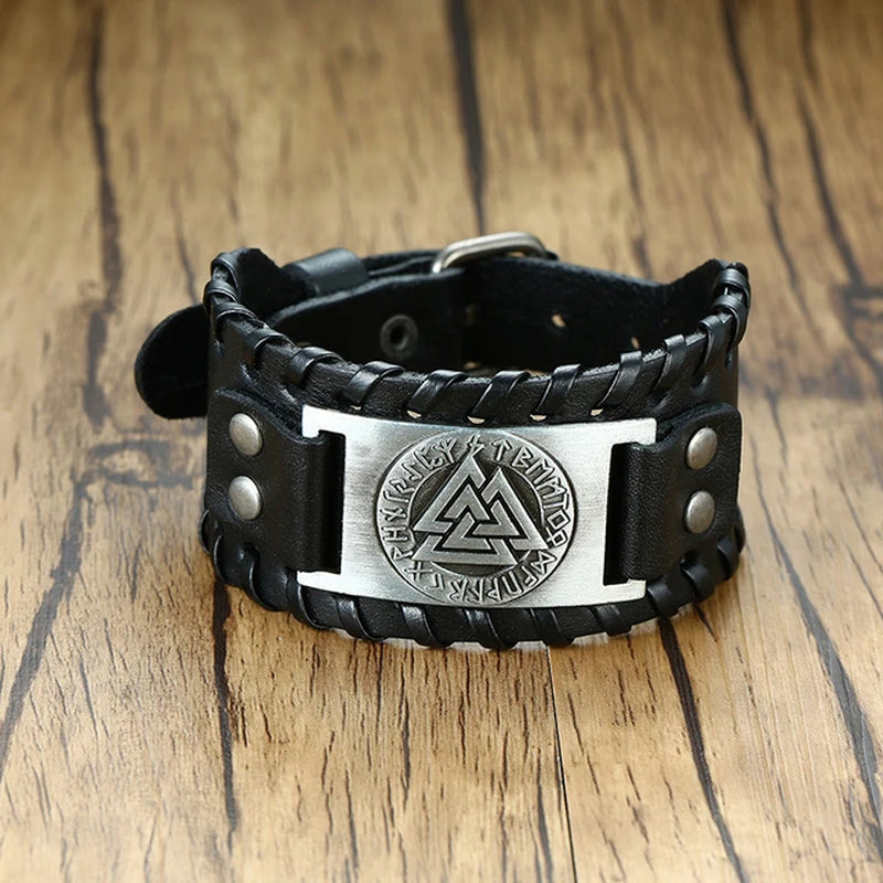 Men'S Rock Punk Wolf Viking Leather Wrap Bracelets Vintage Compass Charm Male Wrist Jewelry Length Adjustable