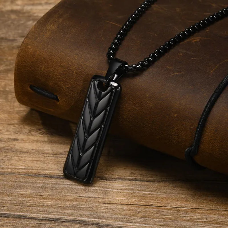 Cool Tire Pattern Necklaces for Men Boys, Stainless Steel Geometric Bar Pendant Collar, Punk Stylish Gifts for Him