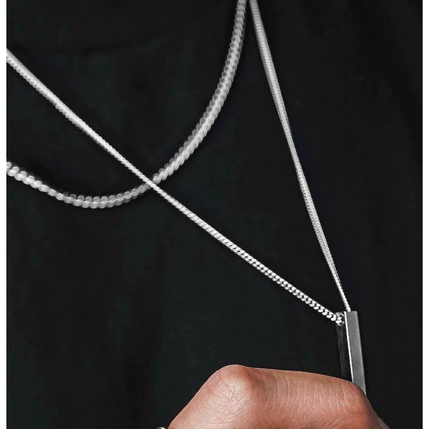 3D Vertical Bar Necklaces for Men, Layering Stainless Steel Geometric Pendant, Layered Wheat Rope Cuban Chain, Boy Collar