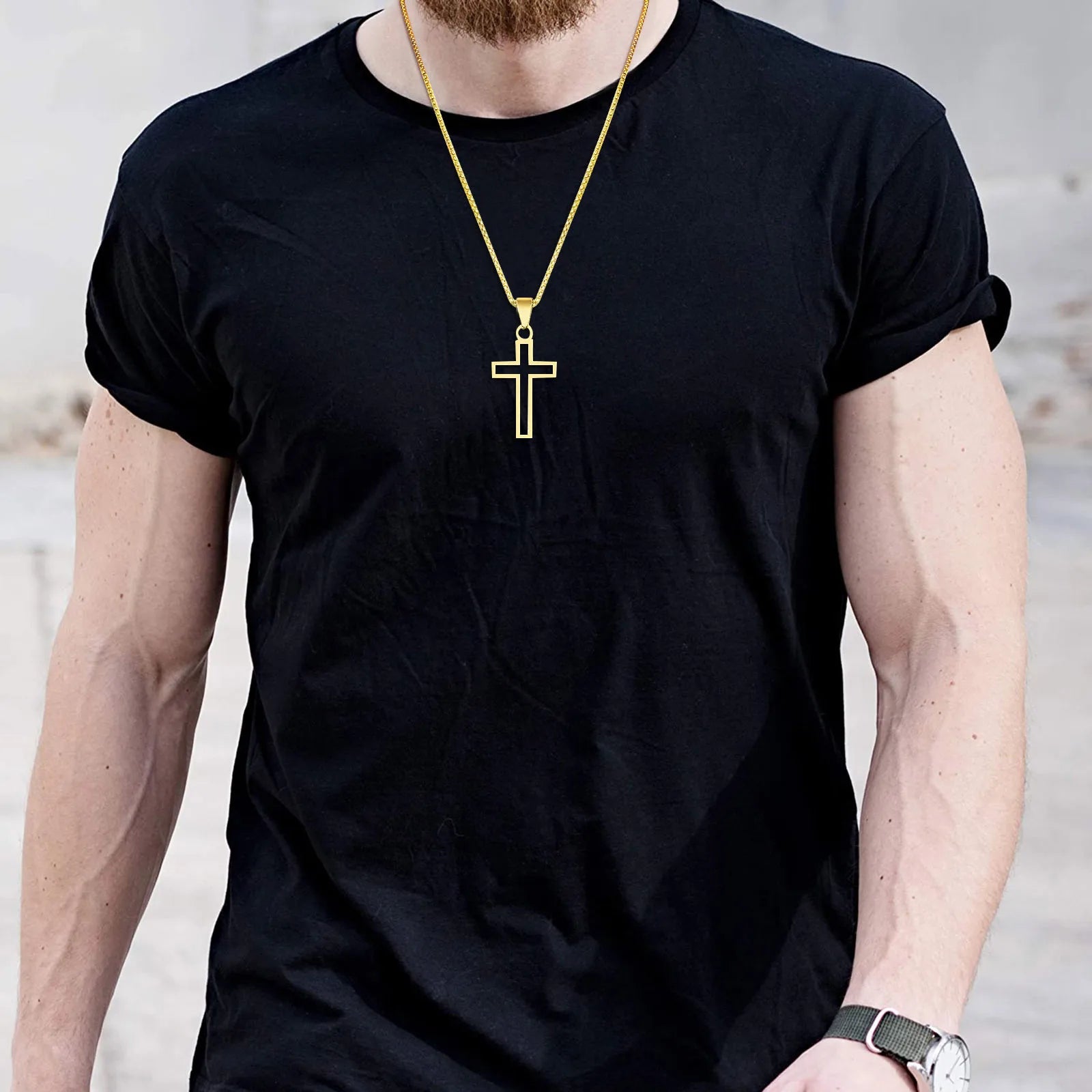 Cutout Cross Necklace for Men Women, Stainless Steel Hollow Cross Pendant with 24" Box Chain, Religious Faith Christ Collar