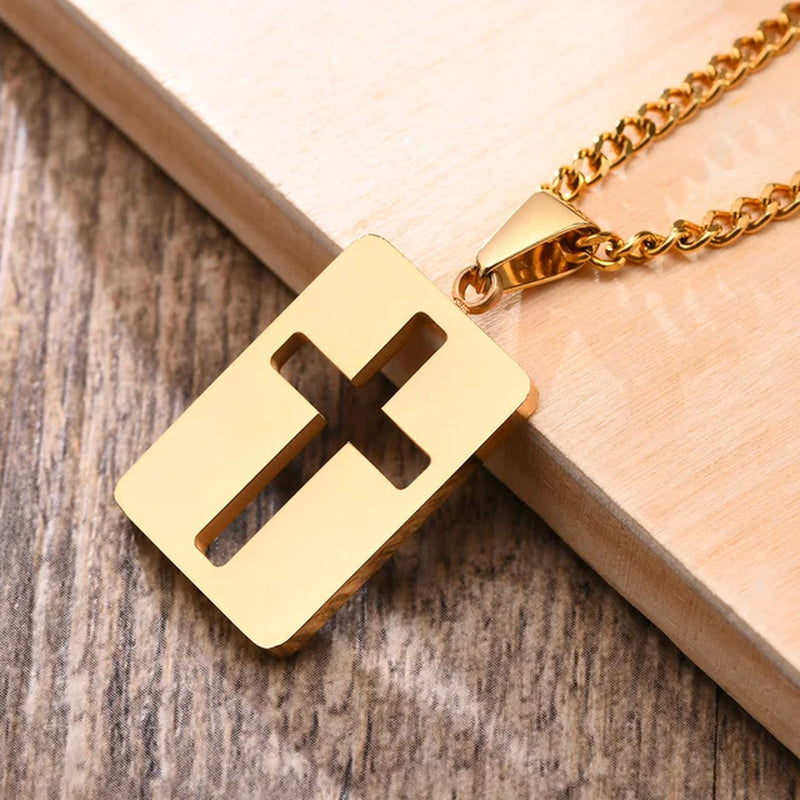 Simple Plain Cross Pendant and Dogtag Duo Necklace Set for Men Women,High Polished Stainless Steel Christian Prayer Jewelry