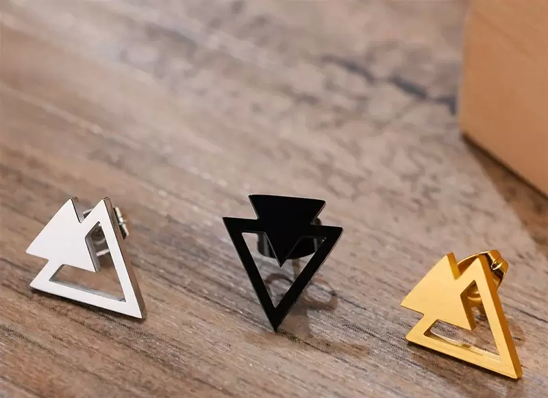 SteelTri: Men's Stainless Triangle Stud Earrings